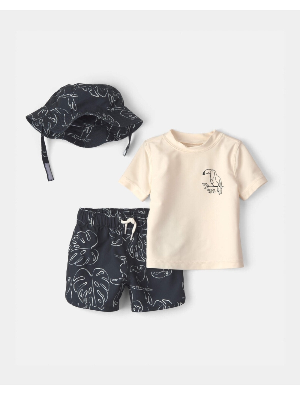 Carters Cream Tee & Black Leaf Shorts with Hat